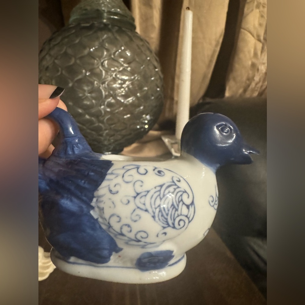 VINTAGE EX SMALL blue and white porcelain creamer